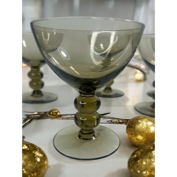 5 MCM - 5-Smoke/ Olive - Double Bubble Stem Champagne Coupe Cocktail Glasses - Picture 3 of 7